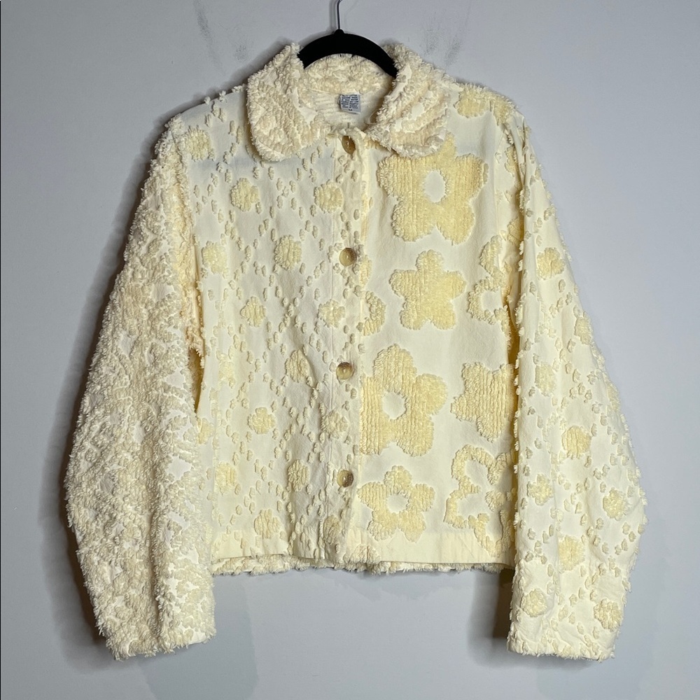 Vintage Made in USA Women’s Floral Print Chenille Button Down Shacket Size M